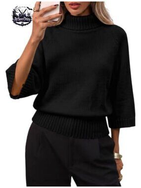 Women's Turtleneck Pullover Sweater Batwing Sleeve Textured Knit